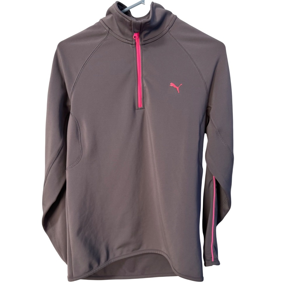 Puma Quarter Zip Pullover Womens Small Gray Pink Thumbhole